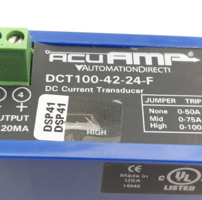 Used Automation Direct DCT100-42-24-F AcuAmp DC Current Transducer 24V, 4-20mA Output