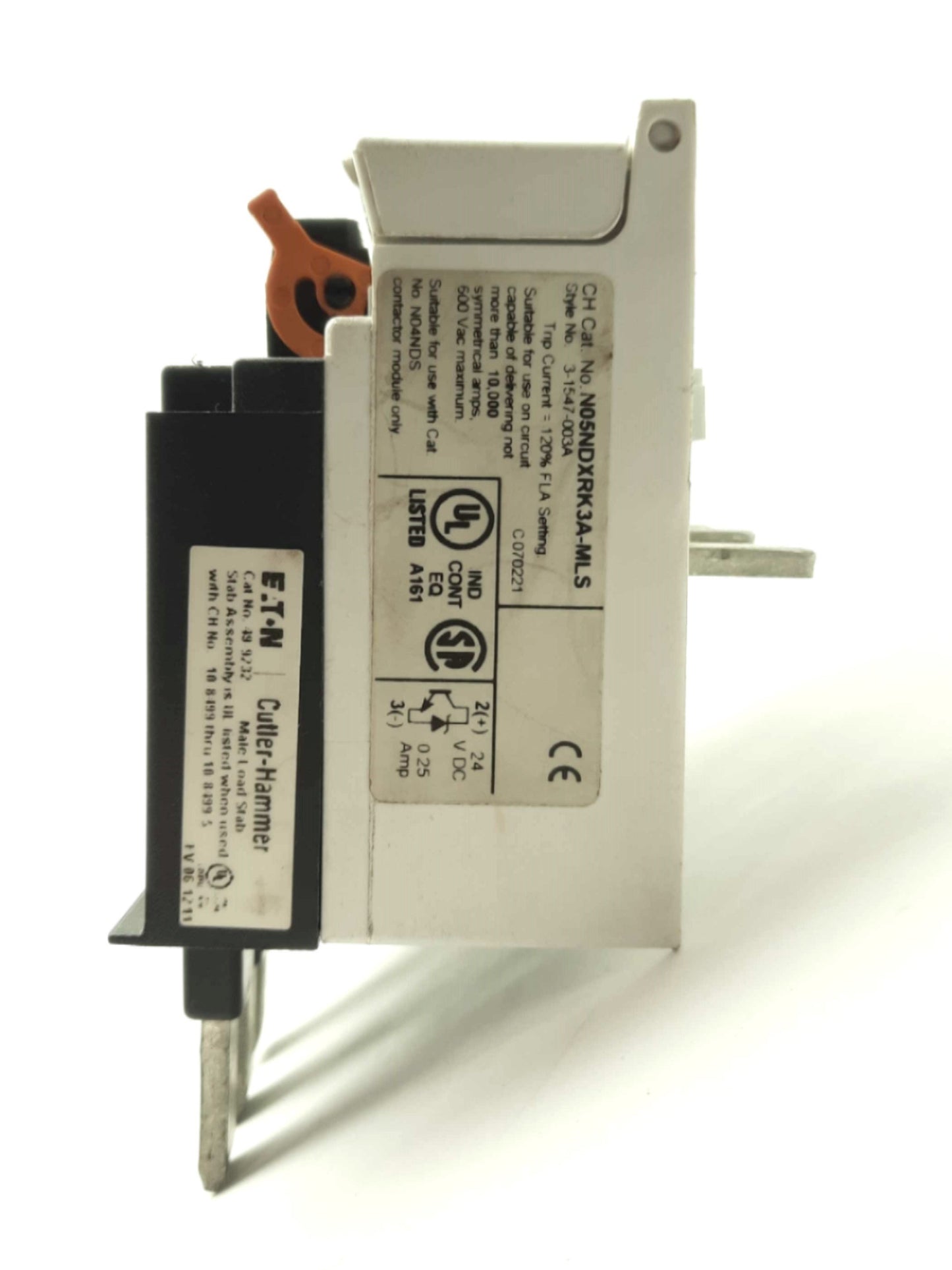 Used EATON Cutler-Hammer N05NDXRK3A-MLS NEMA Overload Relay 14-45A 600V 24VDC w/Stab