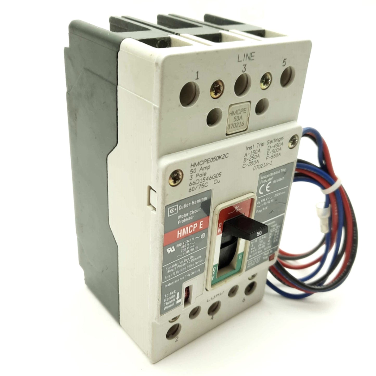Used EATON Cutler-Hammer HMCPE050K2CB3 Circuit Breaker, 3-Pole, 50A 480V w/Alarm