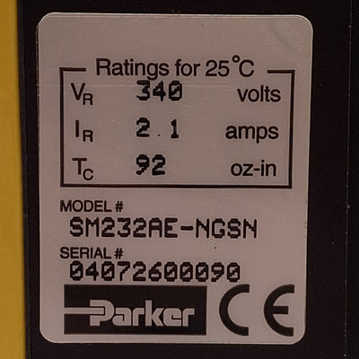 Used Parker Compumotor SM232AE-NGSN Brushless DC Servo Motor 340VDC, NEMA 23, 92oz-in