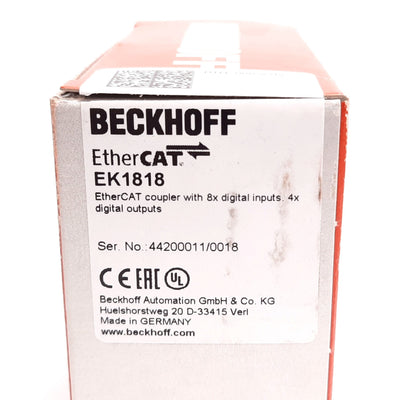 New Beckhoff EK1818 EtherCAT Coupler Module, 8x Digital Inputs & 8x Digital Outputs