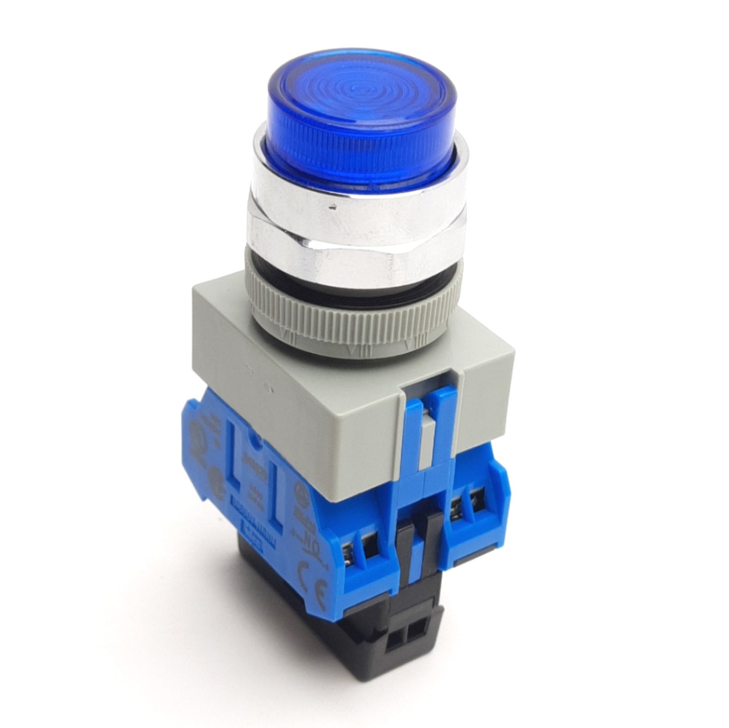 Used Idec HW4L-M2P10Q4S Pushbutton, 22mm, Illuminated, Extended, Blue, 2-NO Contacts