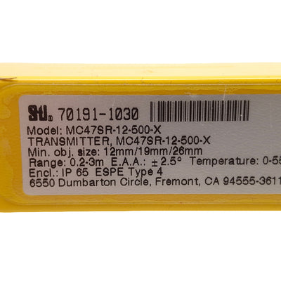 Used STI MC47SR-12-500-X Micro Safe MC4700 Light Curtain Transmitter, 12 x 19 x 26mm