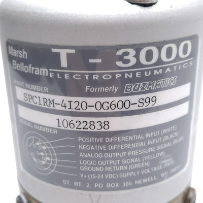 Used Marsh Bellofram SPC1RM-4I20-0G600-S99 T-3000 Pressure Sensor