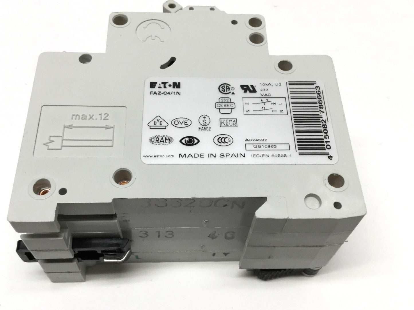 Used Eaton FAZ-C4/1N Circuit Breaker 1-Pole +Neutral, 4A 240VAC w/Aux Contact 1NO-1NC