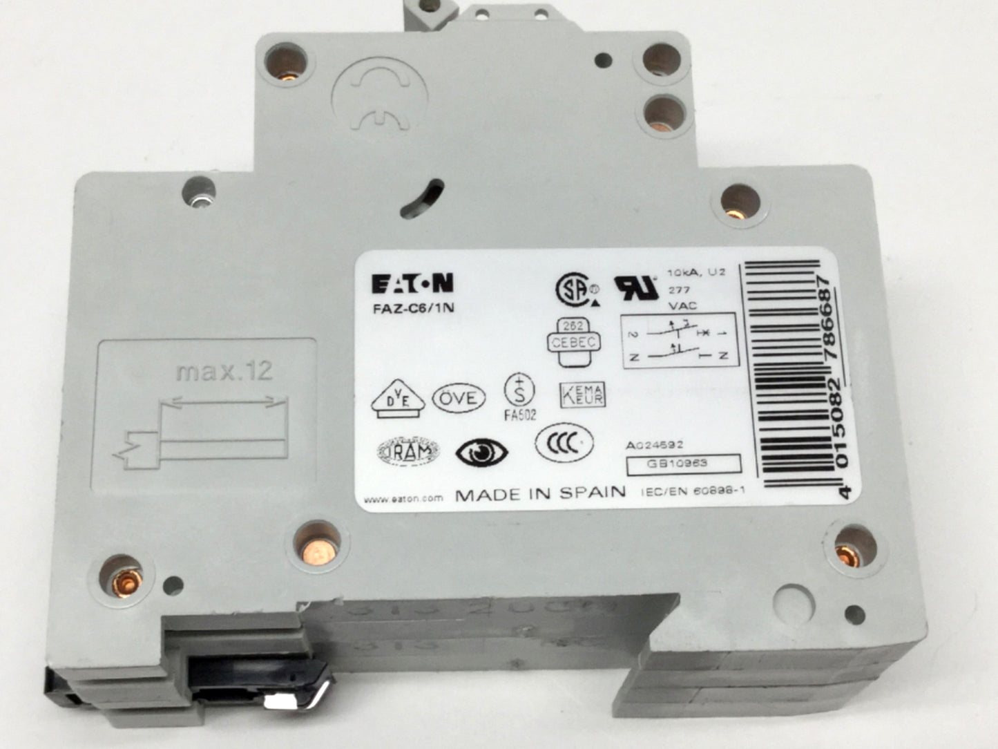 Used Eaton FAZ-C6/1N Circuit Breaker 1-Pole + Neutral, 6A 240VAC / 60VDC, C-Curve