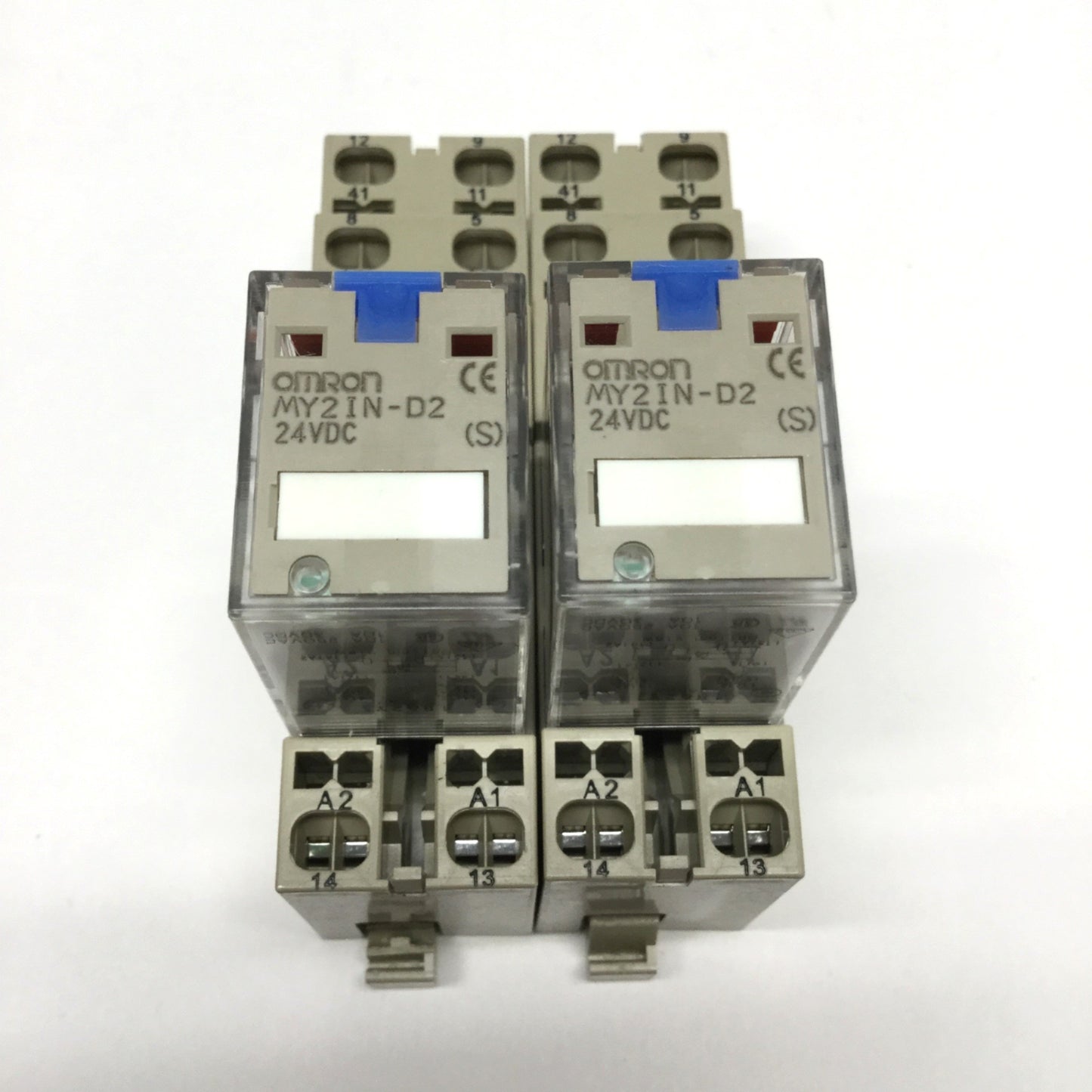 Used Lot of 2 Omron MY2IN-D2 Plug-In Relay DPDT 24VDC Coil, 250VAC 10A w/Socket Base