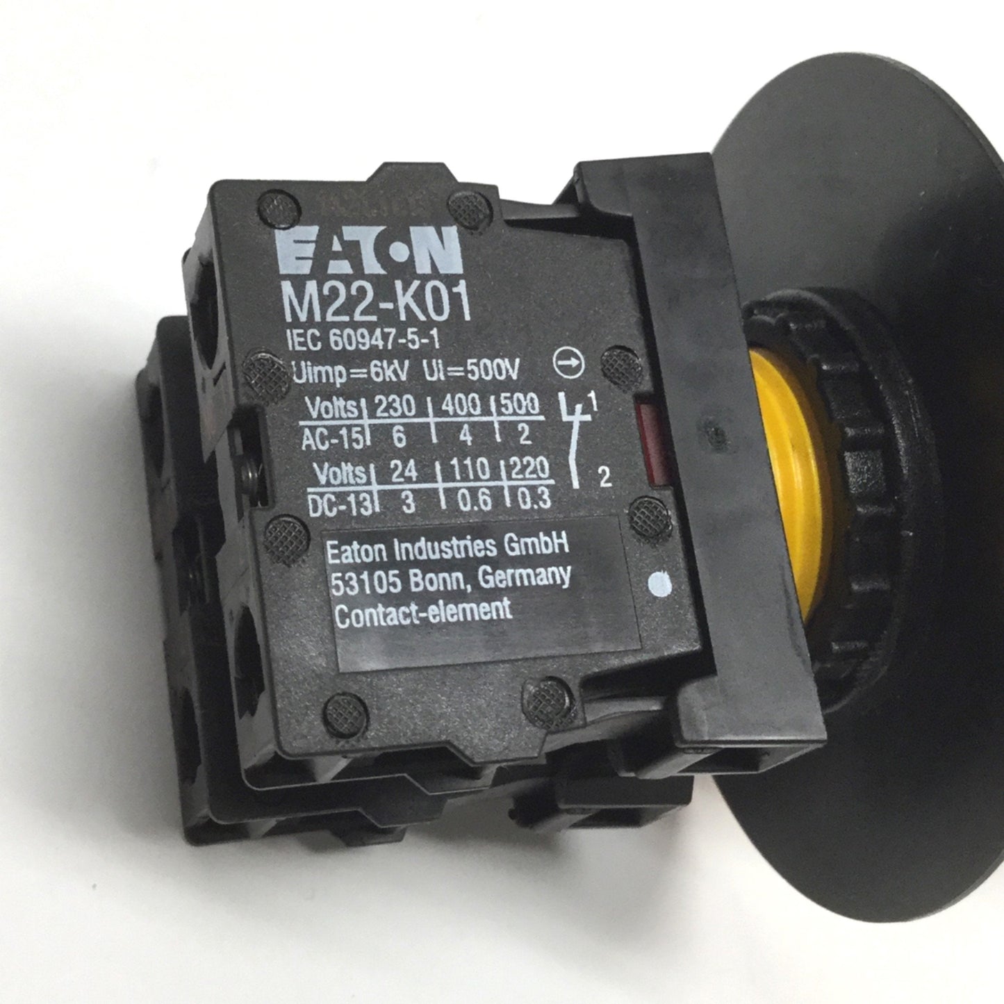 Used Eaton M22-PV Emergency E-Stop Red Pushbutton Switch, Push-Pull, 2NC, 500VAC 6A