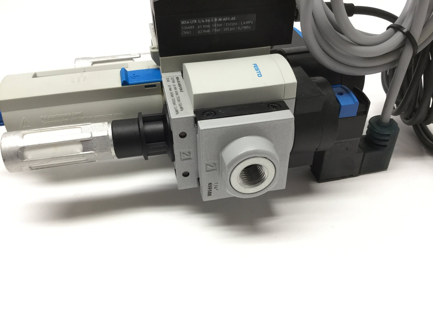 Used Festo MS4 Filter/Regulator w/ Pressure Switch, Shut-Off & Soft Start Valve, G1/4