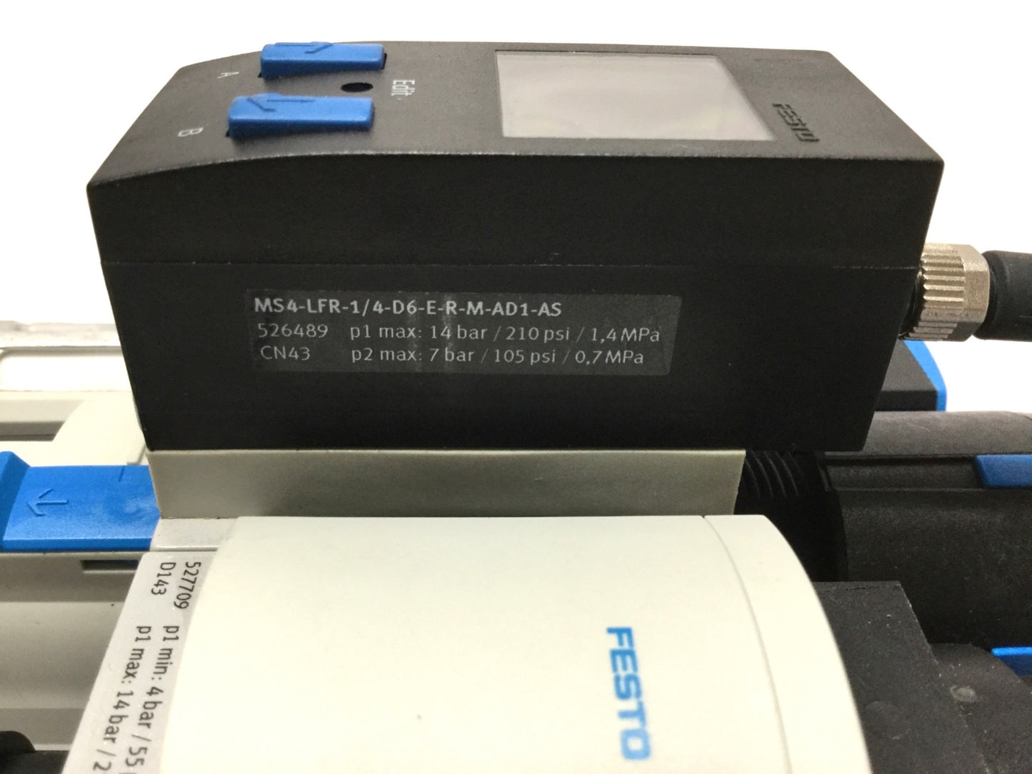 Used Festo MS4 Filter/Regulator w/ Pressure Switch, Shut-Off & Soft Start Valve, G1/4