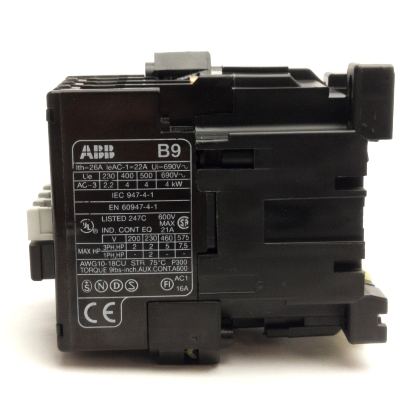 Used ABB B9-30-10 3846006 Contactor, 3-Poles 600V 21A Max, 230V AC Coil