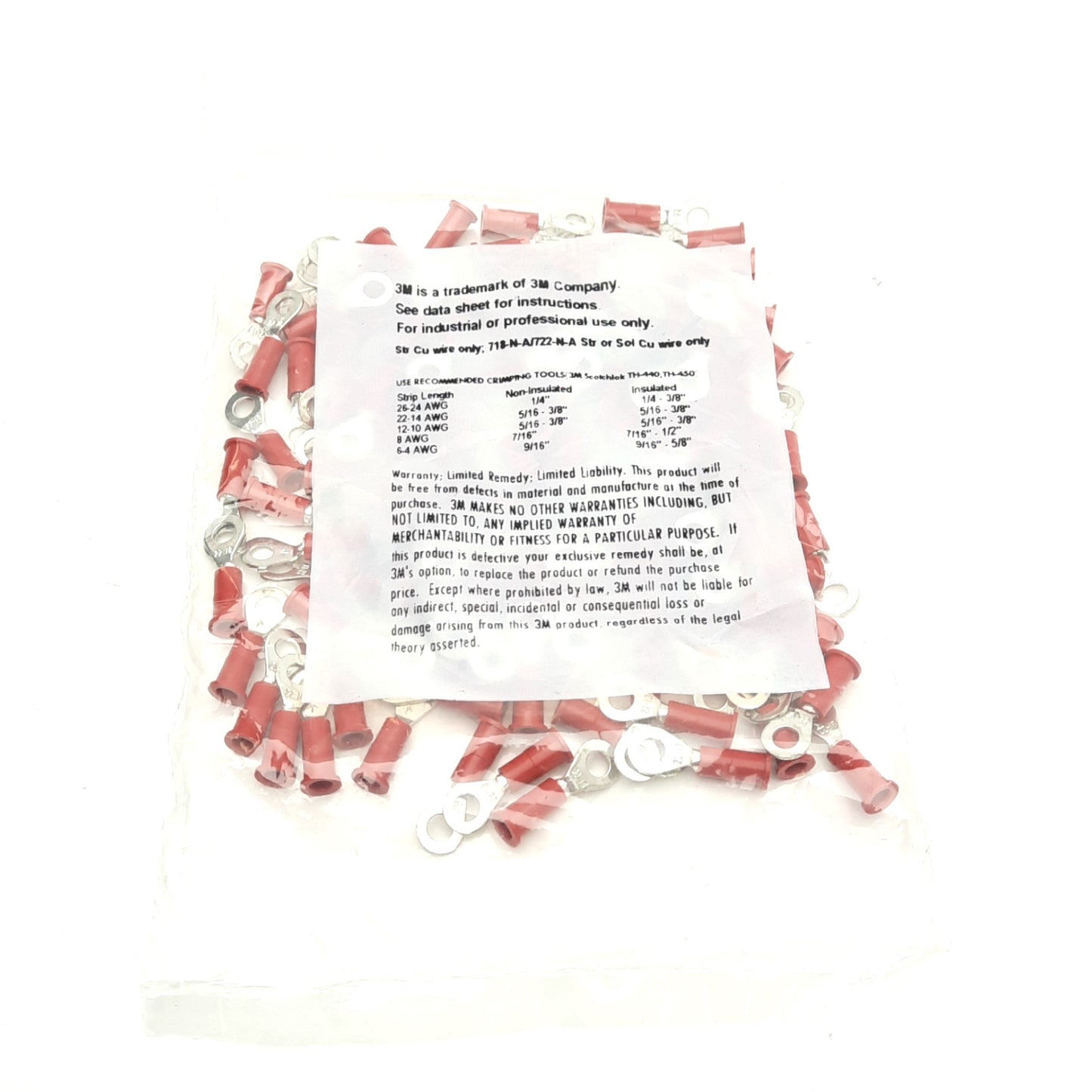 New Lot of 4 Bags of 100 3M 94727 Ring Tongue Terminal, 22-18 AWG, Size 8 Stud