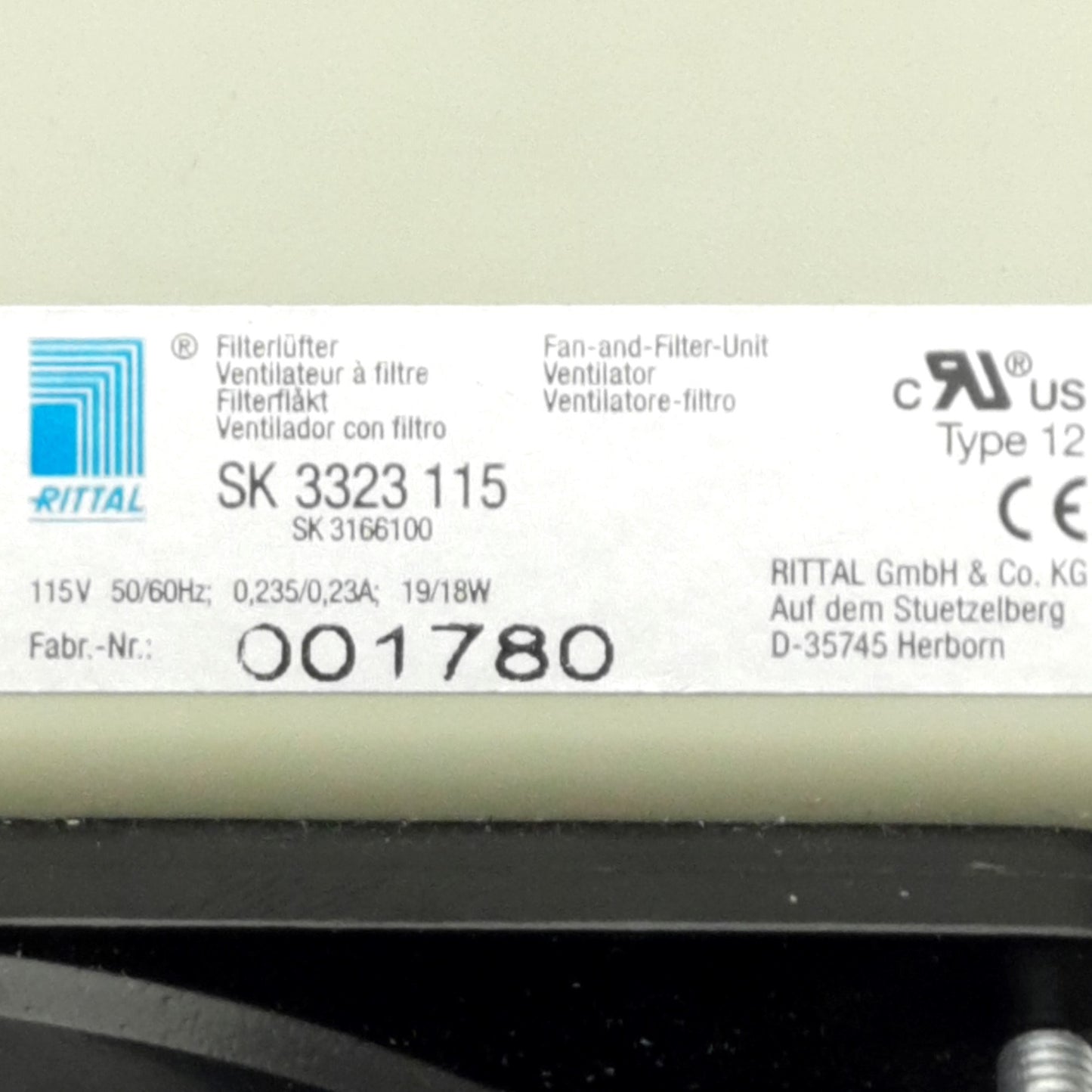 Used Rittal SK 3323 115 Fan and Filter Unit Ventilator 70cfm/120m³/h, 115VAC
