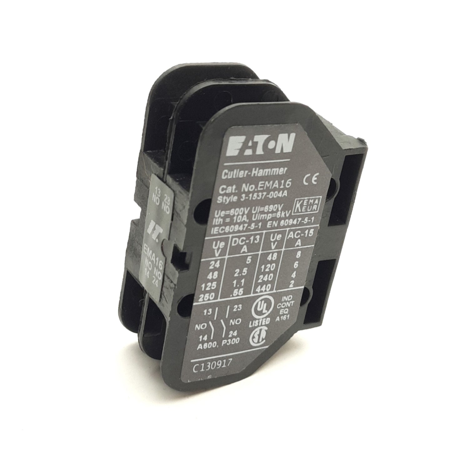 New Eaton EMA16 Freedom NEMA Auxiliary Contact Block, 2 Normally Open, 3-1537-004A