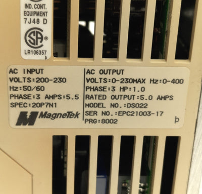 Used MagneTek DS022 GPD333 AC Inverter Drive, 230V AC Input, 0-230VAC 5A Output