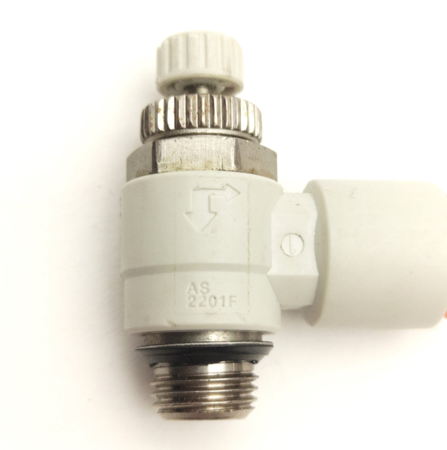Used Lot of 4 SMC AS2201F-U01-07 Elbow Speed Control Fitting, 1/8 Uni to 1/4" Tube