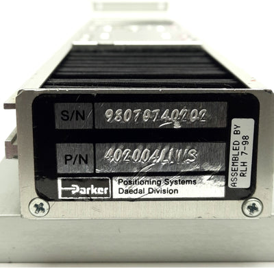 Used Parker 402004LNMS Linear Actuator Ballscrew Positioner, 100mm Travel, 12mm Lead