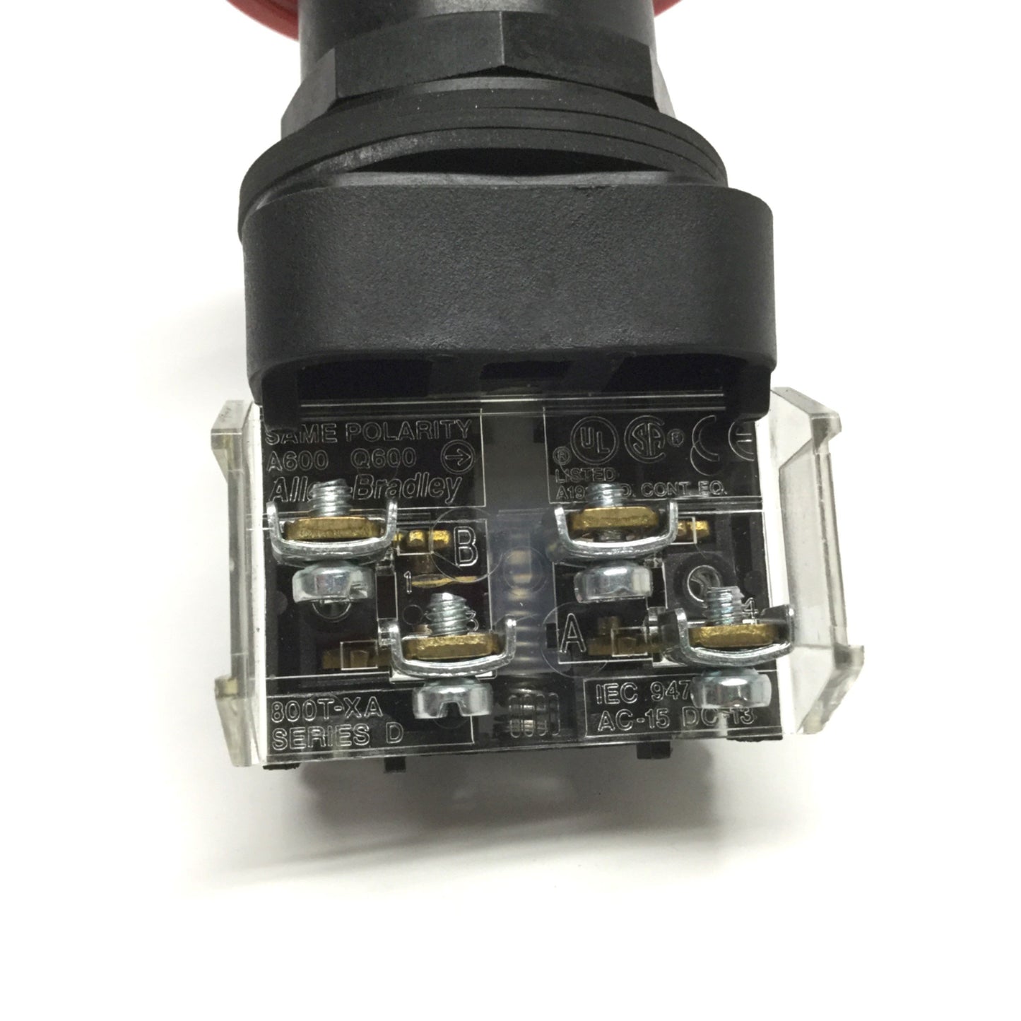 Used Allen Bradley 800H-DR6JA Jumbo Red Mushroom Momentary Pushbutton Switch, 1NO-1NC