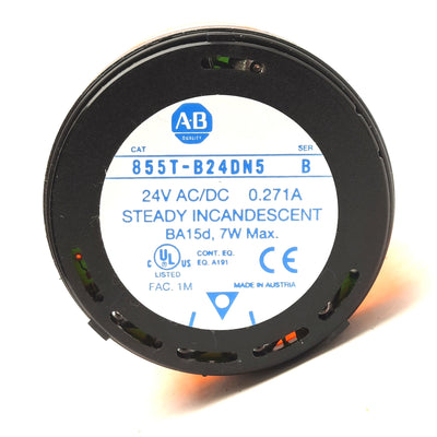 Used Allen Bradley 855T-B24DN5 Amber Incandescent Stack Light Module, 24V, 70mm