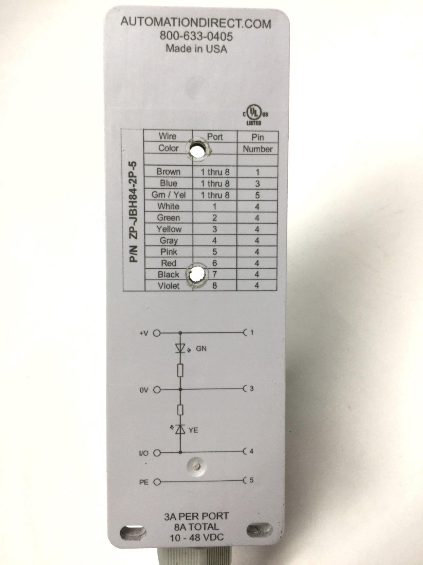 Used Automation Direct ZP-JBH84-2P ZIPport Junction Block 8-Port M12 5-Pin, 48VDC 8A