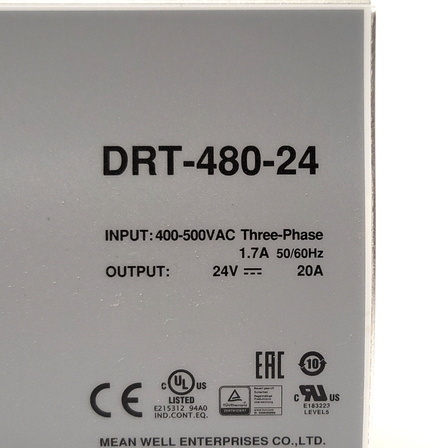 New Mean Well DRT-480-24 DIN Rail Power Supply 480W, 340-550VAC 3-Ph To 24VDC 20A