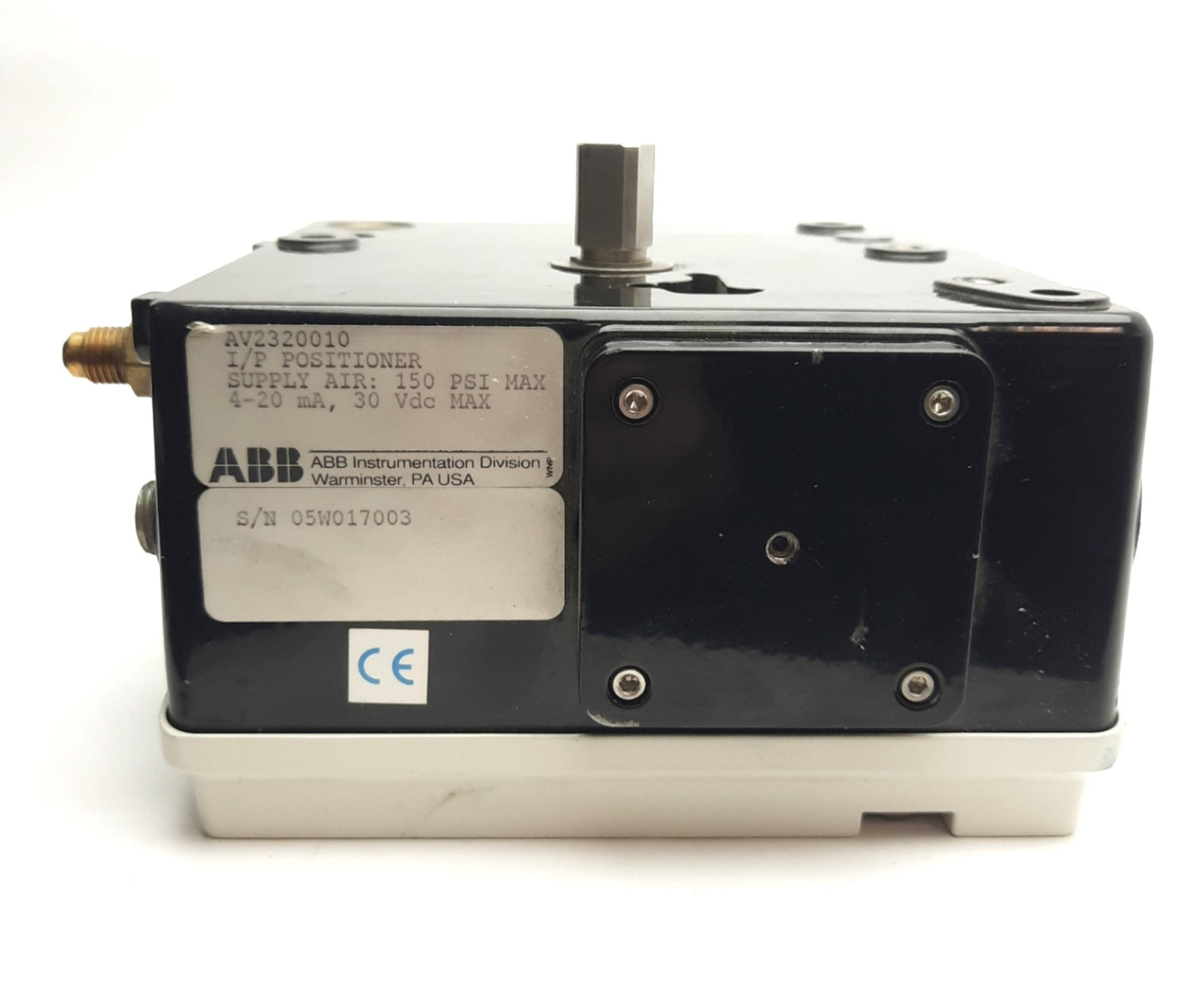 Used ABB AV2320010 Pneumatic Positioner 90° Rotation, 1/2" Drive, 30VDC 150PSI Max