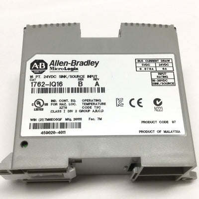 Allen Bradley 1762-IQ16 Ser B MicroLogix Digital Input Module, 16-Point, 24VDC