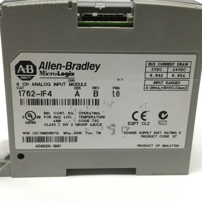 Used Allen Bradley 1762-IF4 A B FRN 1.0 MicroLogix Analog Input Module, 4-Channel