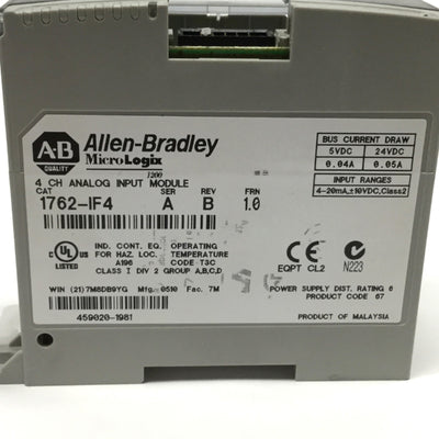 Allen Bradley 1762-IF4 MicroLogix Analog Input Module, 4-Channel, 4-20mA ±10VDC