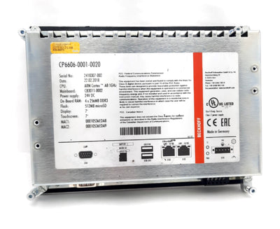 Beckhoff CP6606-0001-0020 Economy Panel PC 7", Resolution 800 x 480, 24VDC