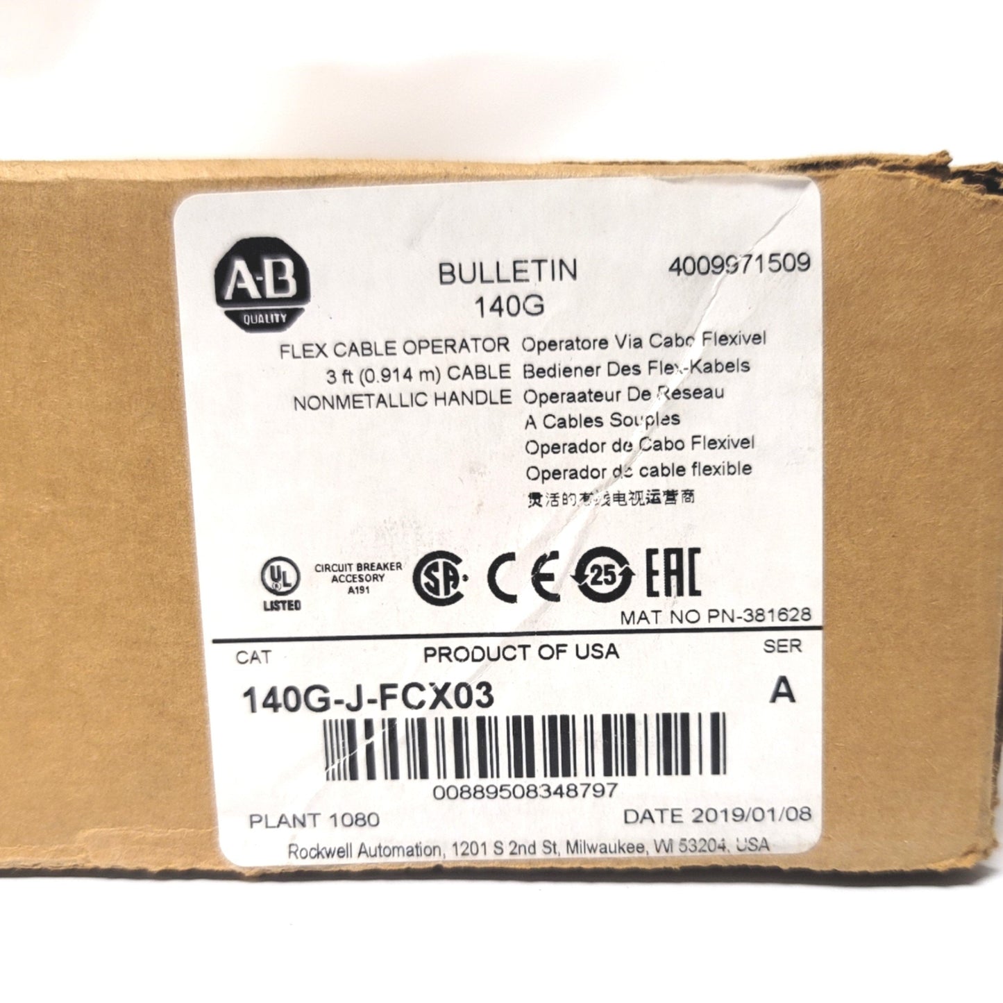 New Allen Bradley 140G-J-FCX03 Flange Mounted Cable Operator 3Ft, 250A Rating