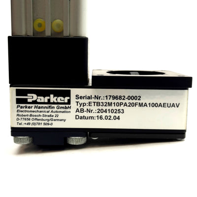 Used Parker ETB32-M10PA20-FMA100-A Linear Actuator 10mm Lead, 100mm Stroke, NEMA 23