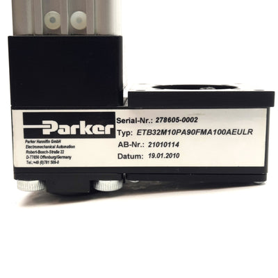Used Parker ETB32-M10PA90-FMA100-A Linear Actuator 10mm Lead, 100mm Stroke, NEMA 23