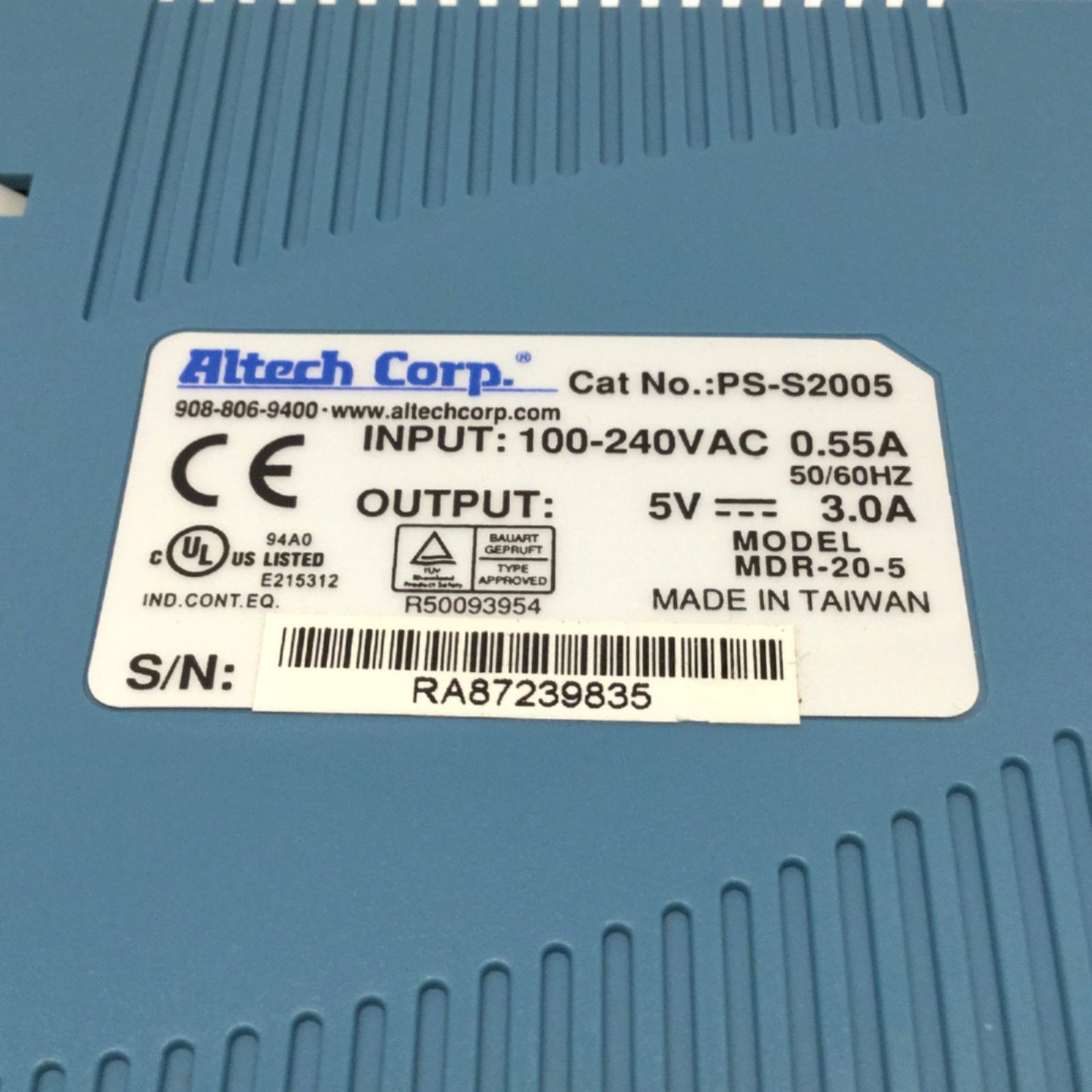 Used Altech PS-S2005 Industrial DIN Rail Power Supply 100-240VAC In, 5VDC 3A Out 15W