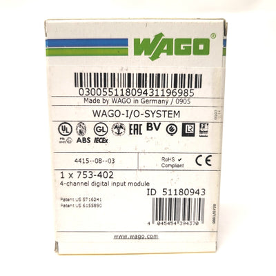 Wago 753-402 4-Channel Digital Input Module 4-Bit, 24VDC, 2x 2-Wire/3-Wire