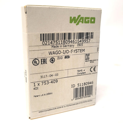 Wago 753-409 4-Channel Digital Input Module 4-Bit, 24VDC, 2x 2-Wire/3-Wire
