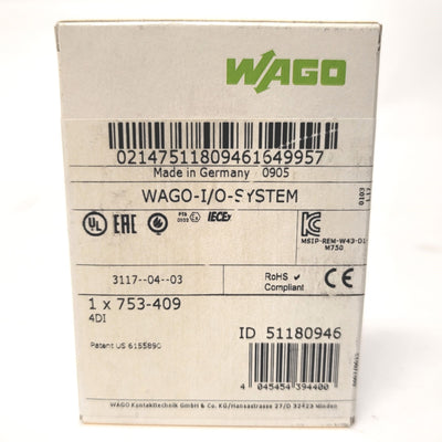 Wago 753-409 4-Channel Digital Input Module 4-Bit, 24VDC, 2x 2-Wire/3-Wire