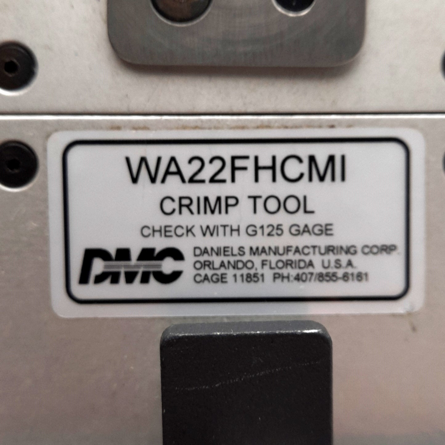 Used DMC WA22FHCMI Pneumatic Indent Crimp Tool, 80-120psi, 5/32" P2C Port, 20-32AWG