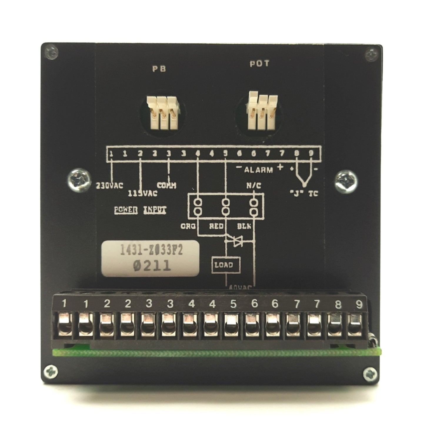Used PAC 1431-Z033F2 Temperature Controller, Type J Thermocouple, 1/4 DIN, 115/230VAC