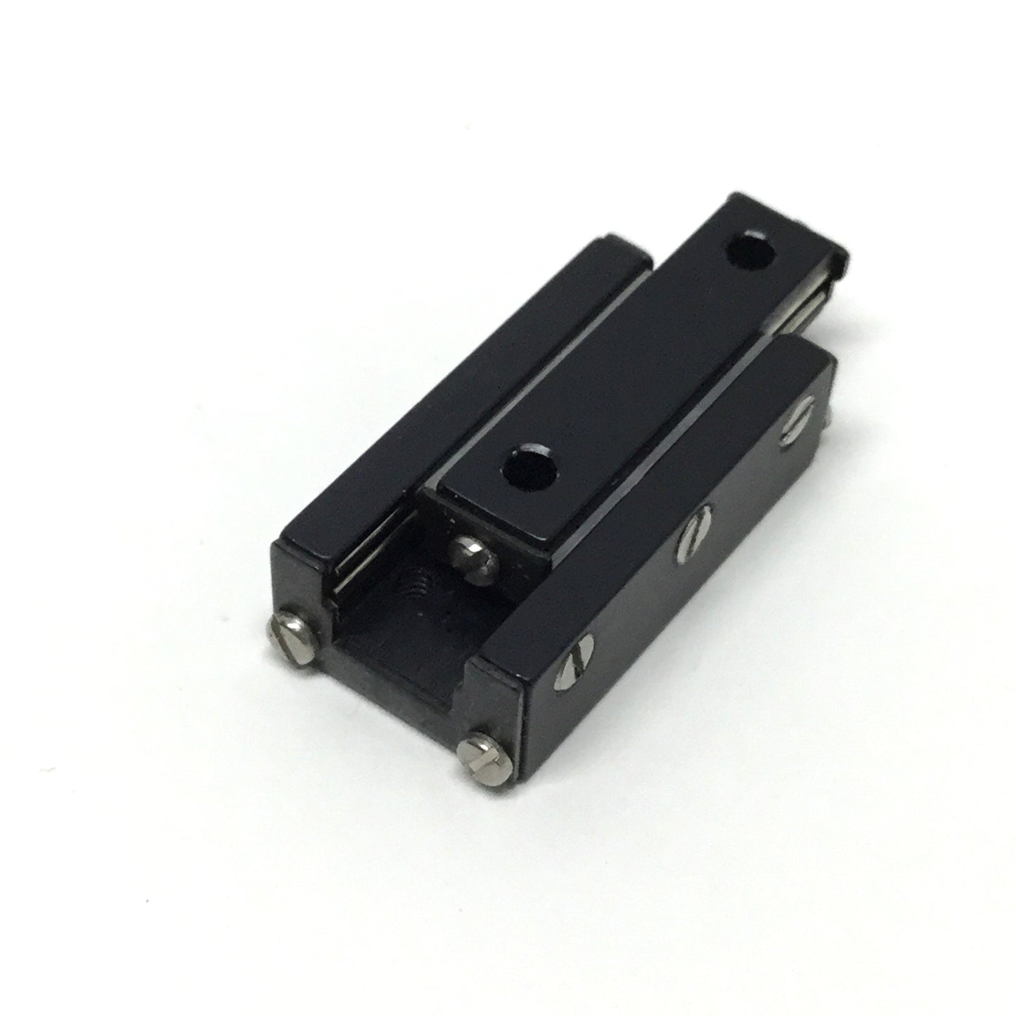 Used Del-Tron D-1 Ball Bearing Linear Slide, 0.5" Travel Stroke, 4lbf, Black Anodize