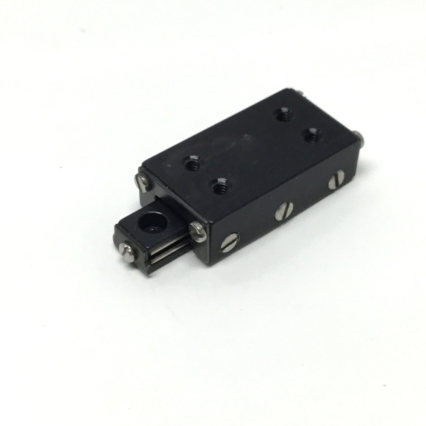 Used Del-Tron D-1 Ball Bearing Linear Slide, 0.5" Travel Stroke, 4lbf, Black Anodize