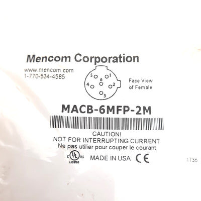Mencom MACB-6MFP-2M Cordset, Micro-AC 6-Pin Male to Female, 300V 4A, 2M
