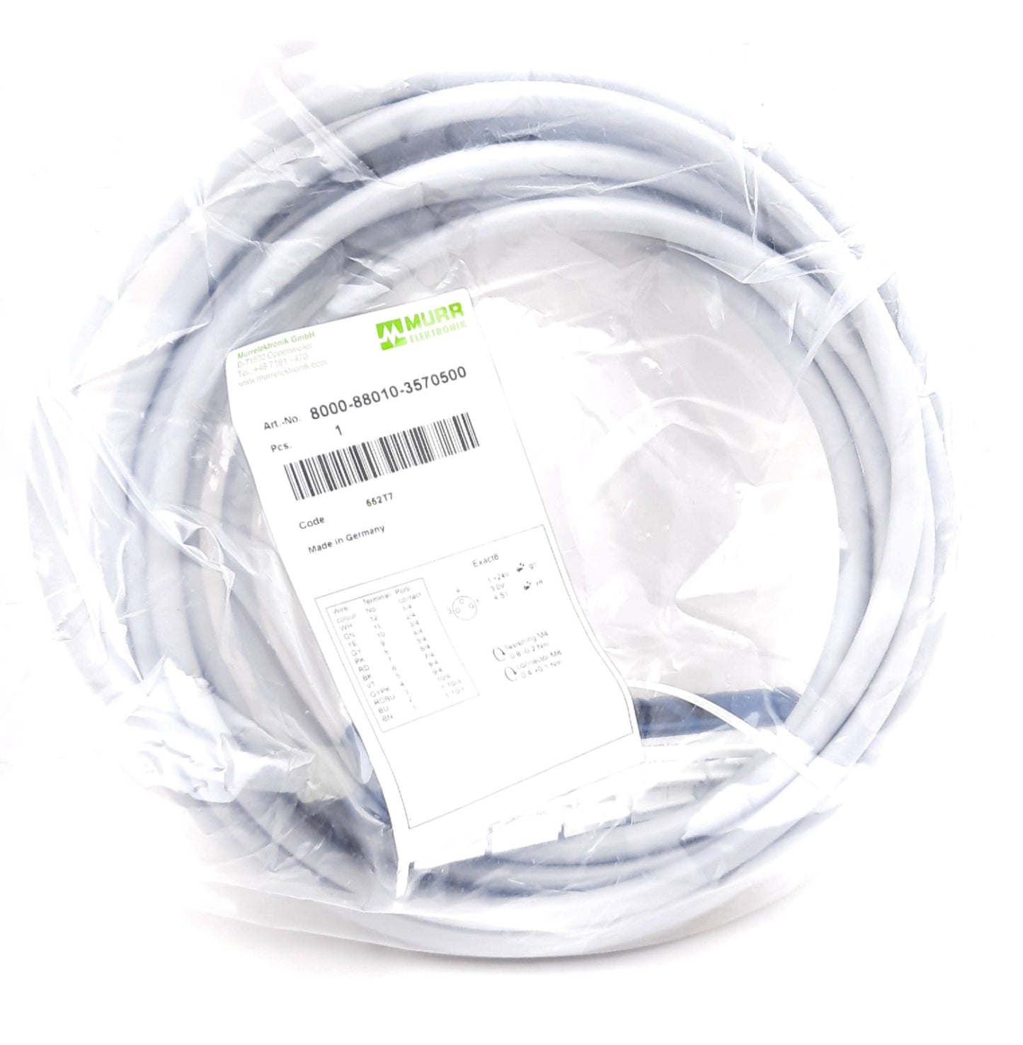 New Murr 8000-88010-3570500 Pre-Wired Cable 8 Port 3 Pin M8 24VDC 8A IP65, IP67