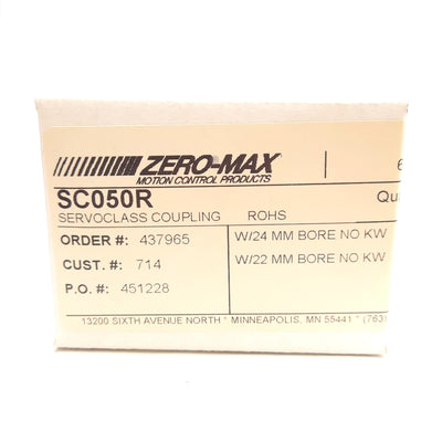 New Zero-Max SC050R Servoclass Coupling, ø24mm to ø22mm Bore, 221in-lbs Torque