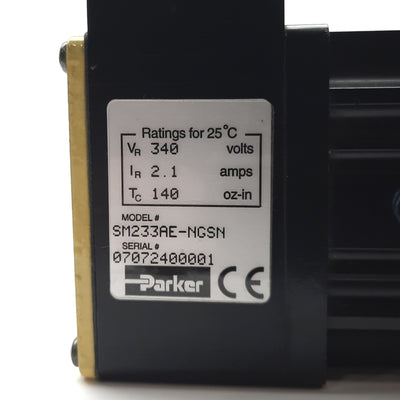 Used Parker SM233AE-NGSN Servo Motor 149oz-in 6100RPM 3/8" Shaft 340V 2.1A NEMA 23