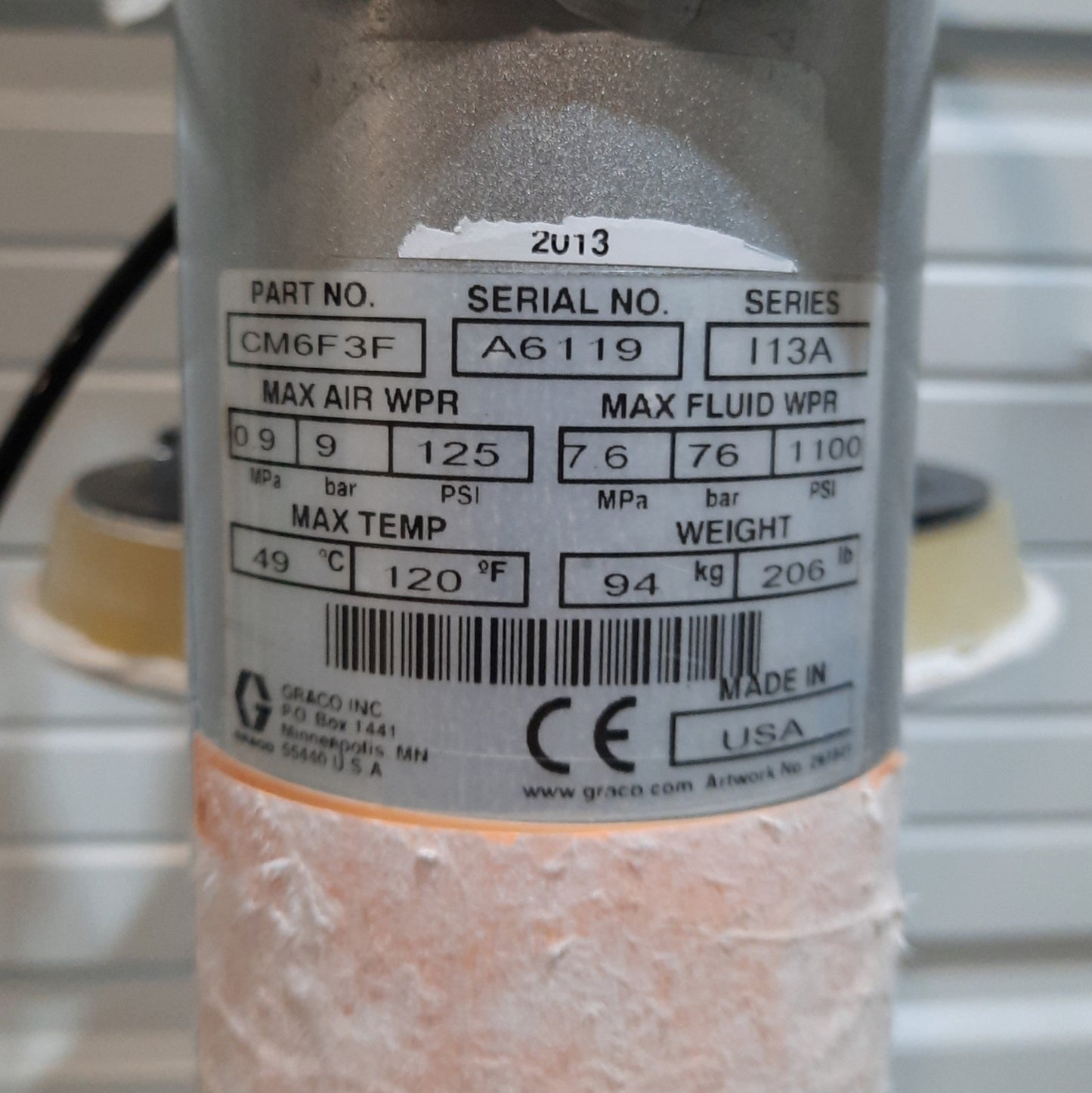 Used Graco CM6F3F Check-Mate S20 Sealant/Adhesive Supply System 5Gal .9GPM 125PSI