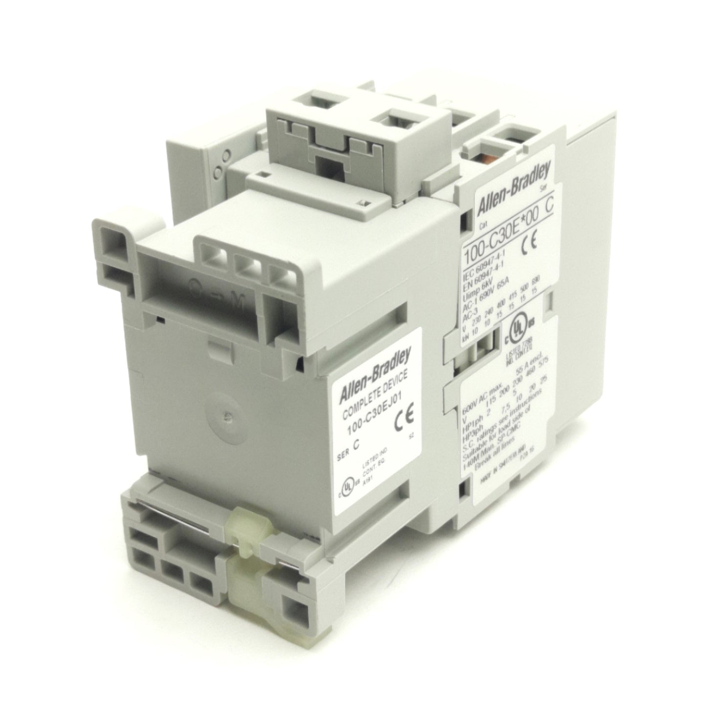 Used Allen Bradley 100-C30EJ01 Contactor w/ NC Aux, 3-P, 600V AC 55A, 24V DC Coil