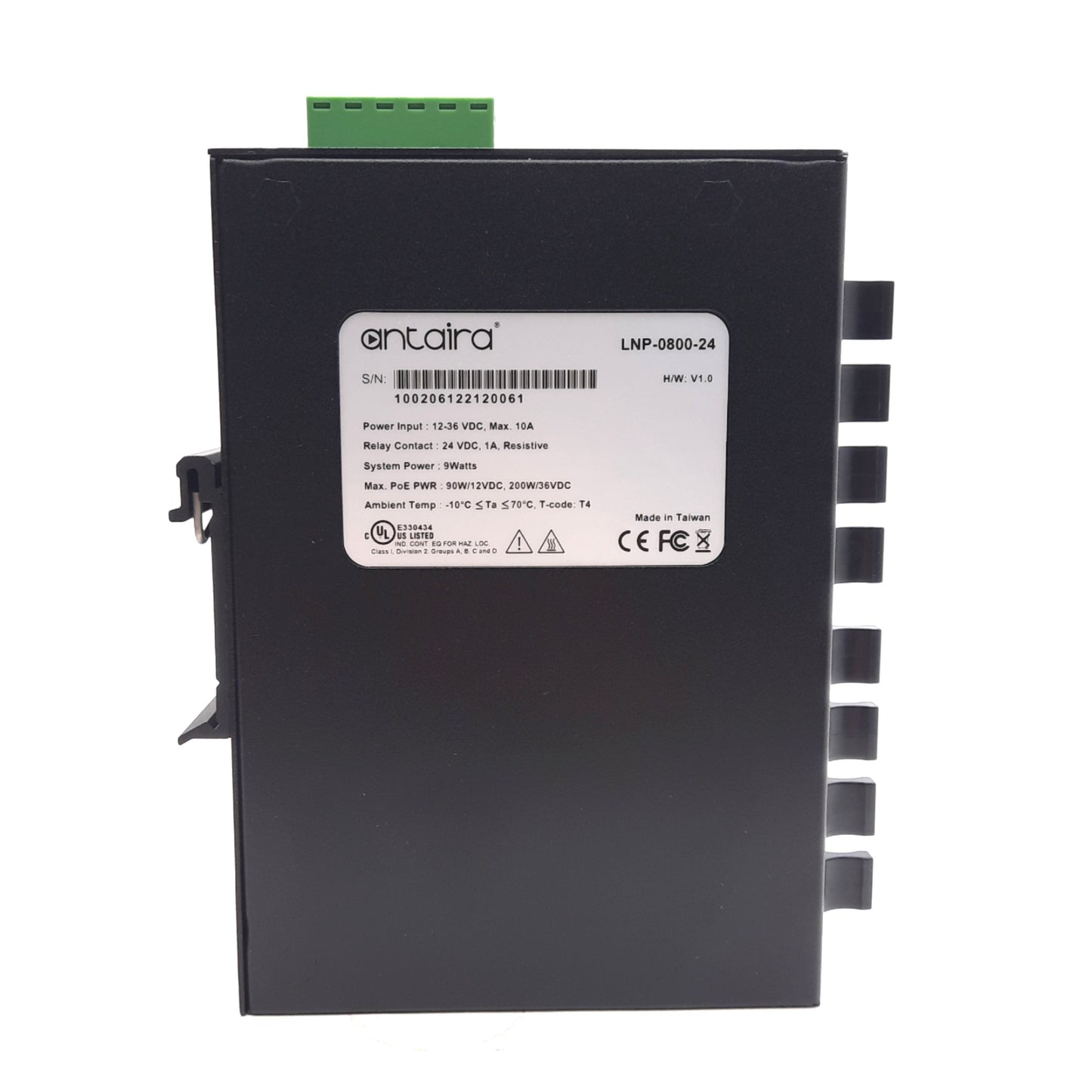 New Antaira LNP-0800-24 Unmanaged PoE Switch 8x PoE RJ45 Ports 12-36VDC 10A DIN Rail