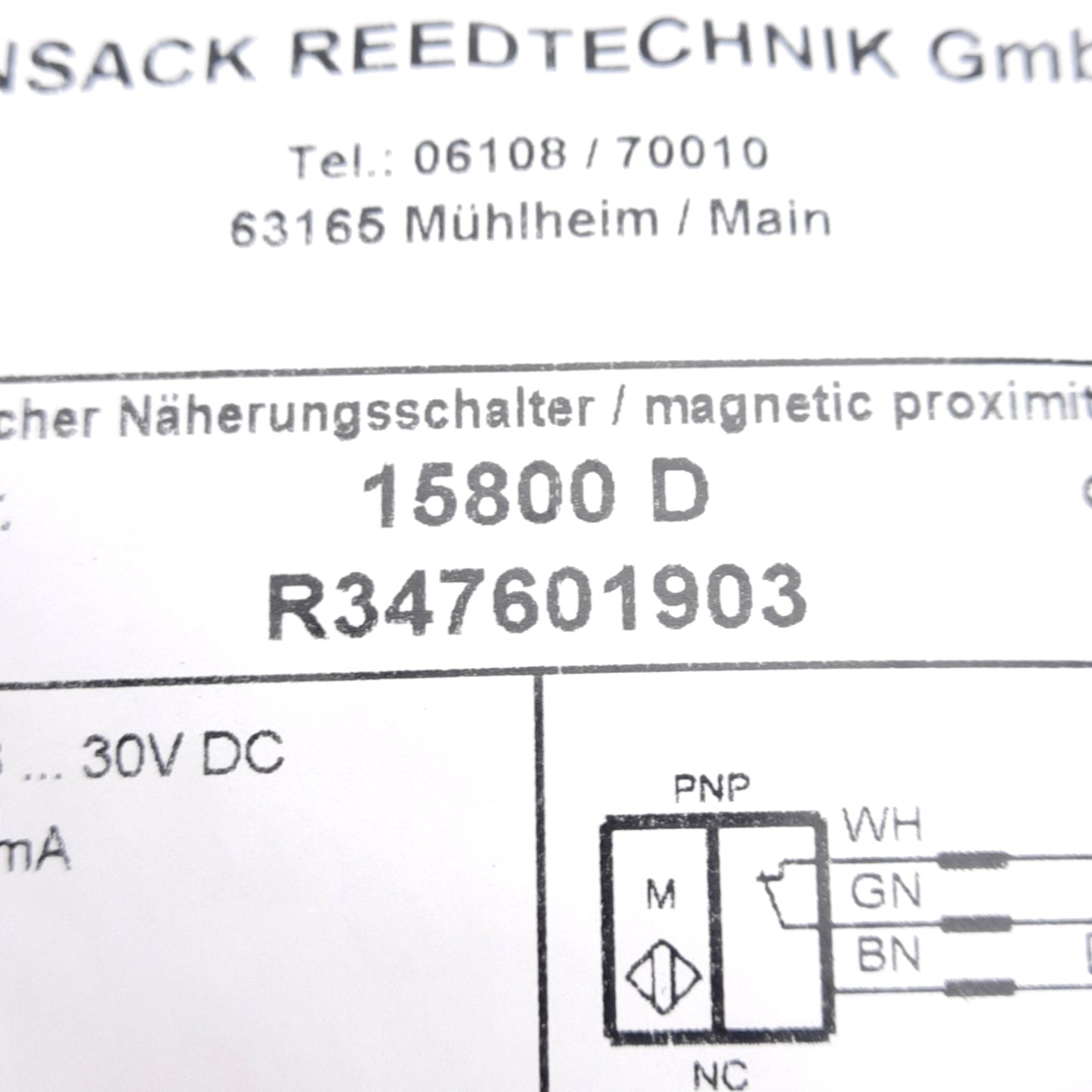 New Bosch Rexroth R347601903 Magnetic Field Sensor, Hall PNP-NC, 3.8-30VDC, 2m