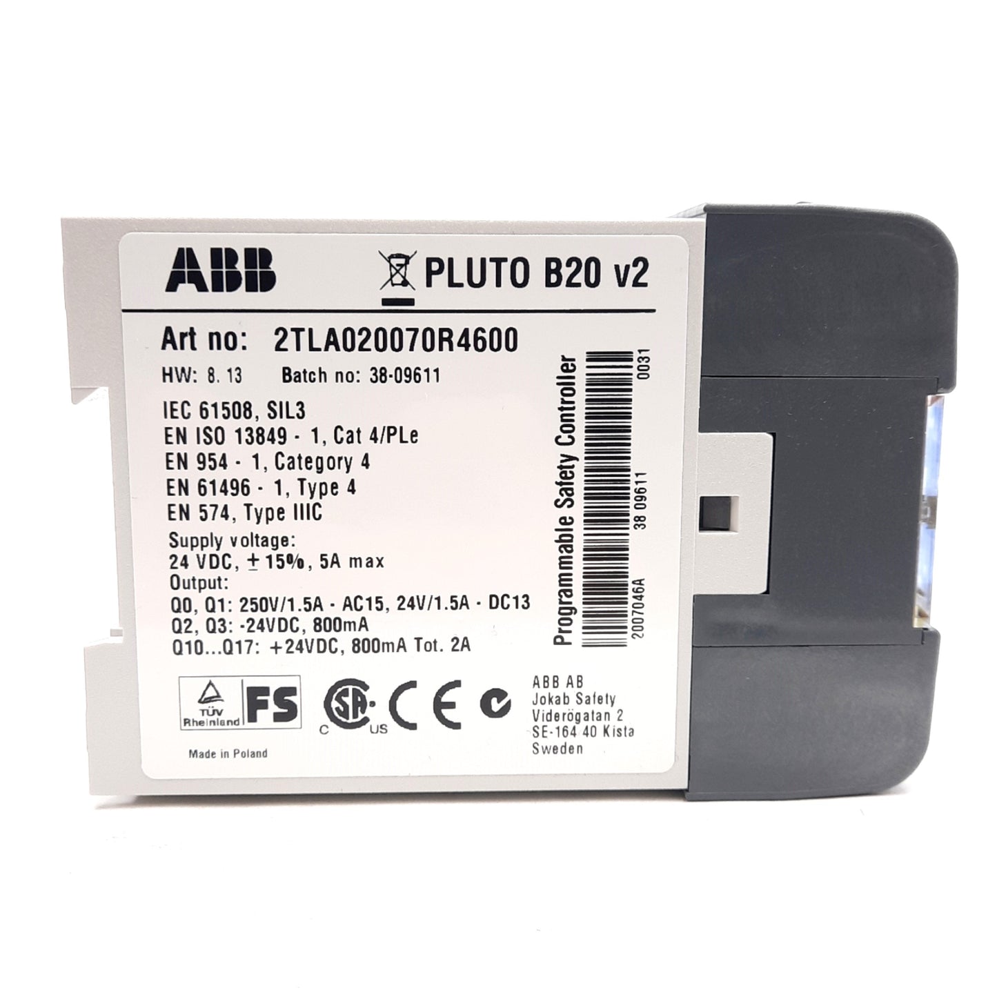 New ABB Jokab Safety 2TLA020070R4600 Safety Controller, 24VDC 5A, 16 Input 4 Output